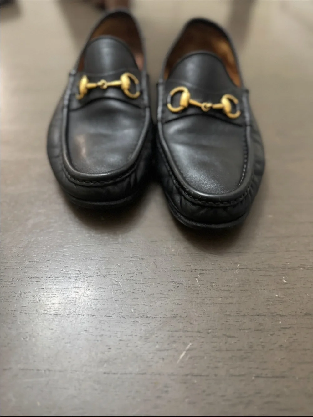 Gucci Black Leather Horsebit Slip-On Loafers